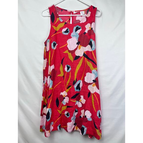 Sigrid Olsen Womens Med Red Floral  100% Linen A-Line Sleeveless Summer Dress - Picture 1 of 9